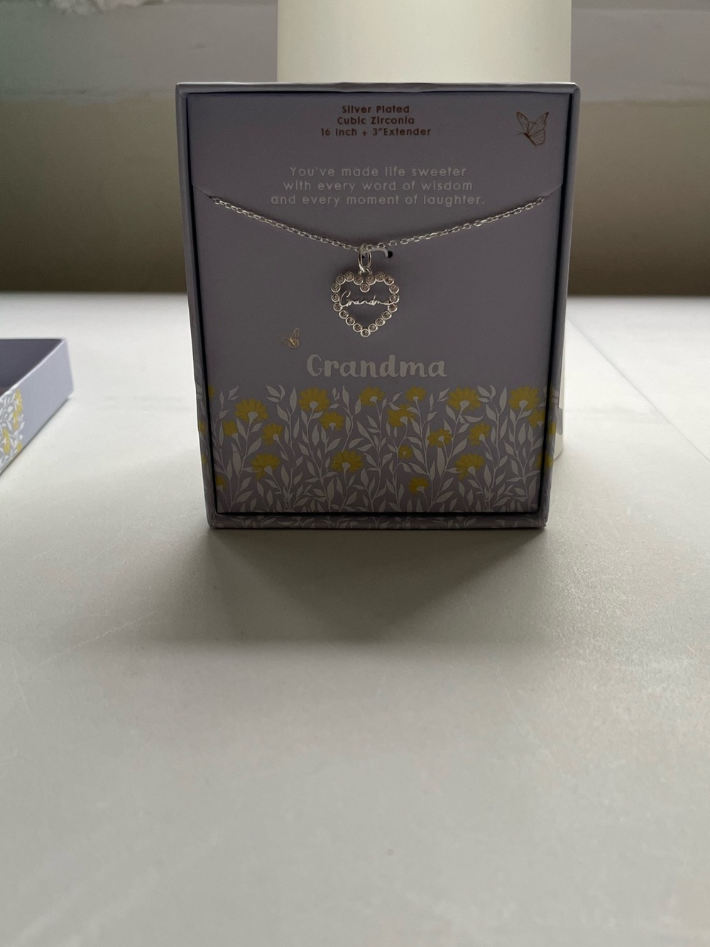 New Grandma Silver Plated Cubic Zirconia Heart Necklace Gift 16" + 3" Extender